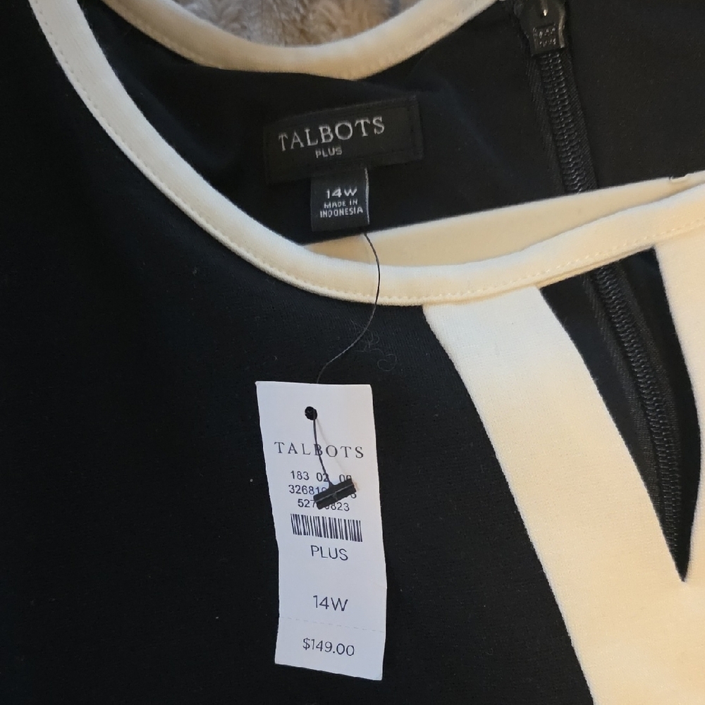 NWT Talbots Black Midi Dress with White Trim - Picture 3 of 5